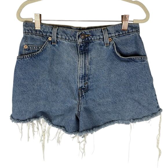 Levis Vintage Old Tag Cut Off Jean Mom Shorts High Rise Raw Hem Denim Size 29 - Picture 1 of 6